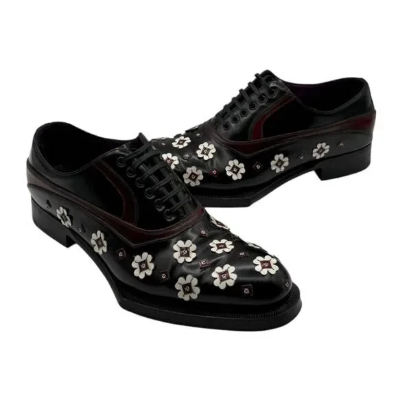 Prada Studded Floral Leather Oxfords – Size 40